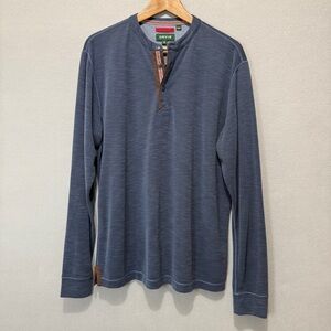 Orvis Henley Pullover Shirt Mens M Blue Long Sleeve Button Neck Casual Outdoors